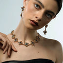 Niche Celtic Knot Gold-Tone Jewelry Set with Blue Crystals - Retro Elegant Design, Statement Jewelry for Women