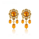 Niche Vintage Amber Jewelry Set - Gold-Tone Retro Elegant Design, Statement Jewelry for Women