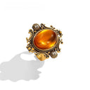 Niche Vintage Amber Jewelry Set - Gold-Tone Retro Elegant Design, Statement Jewelry for Women