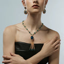 Niche Blue Crystal Tassel Gold-Tone Jewelry Set - Retro Elegant Design, Statement Jewelry for Women