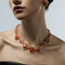 Niche Pink Turquoise Gold-Tone Jewelry Set - Retro Elegant Design, Statement Jewelry for Women