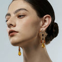 Vintage Gemstone Tassel Earring Set - Gold-Tone Retro Elegant Statement Jewelry for Women, Versatile Fashion Accessory