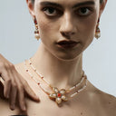 Vintage Red Coral Pearl Floral Jewelry Set - Gold-Tone Retro Elegant Statement Jewelry for Women, Versatile Fashion Accessory