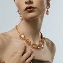 Niche Gold-Tone Cameo Jewelry Set - Retro Elegant Design, Statement Jewelry for Women