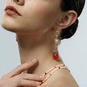 Vintage Red Coral Pearl Floral Jewelry Set - Gold-Tone Retro Elegant Statement Jewelry for Women, Versatile Fashion Accessory