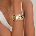 Ins-Inspired Cold-Front Bracelet - Wide, Textured Metal Spring Open Cuff with High-End Aesthetic