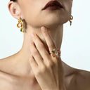 Niche Orange Crystal Floral Gold-Tone Jewelry Set - Retro Elegant Design, Statement Jewelry for Women