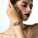 Niche Orange Crystal Floral Gold-Tone Jewelry Set - Retro Elegant Design, Statement Jewelry for Women