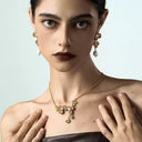 Niche Orange Crystal Floral Gold-Tone Jewelry Set - Retro Elegant Design, Statement Jewelry for Women