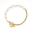 Wholesale Korean-Style Pearl Bracelet for Women - Gold-Plated OT Clasp, Personalized Fashion Titanium Steel Cross-Border Jewelry