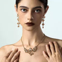 Niche Orange Crystal Floral Gold-Tone Jewelry Set - Retro Elegant Design, Statement Jewelry for Women