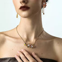 Niche Orange Crystal Floral Gold-Tone Jewelry Set - Retro Elegant Design, Statement Jewelry for Women