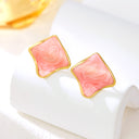 High-End Asymmetrical Titanium Steel Stud Earrings & French Vintage Geometric Rhombus Enamel Drip Drop Earrings for Women