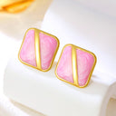 Korean Niche Design Painted Enamel Square Earrings - 2025 New Style Trendy Earrings for Women, Simple Stud Earrings Wholesale