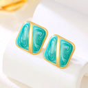 Korean Niche Design Painted Enamel Square Earrings - 2025 New Style Trendy Earrings for Women, Simple Stud Earrings Wholesale