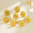 Cross-Border Bestselling Flower Stud Earrings Inlaid with Pink Topaz for Women, Colorful Cat's Eye Stone Chrysanthemum & Daisy Ear Jewelry, Factory Direct Sales