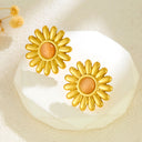 Cross-Border Bestselling Flower Stud Earrings Inlaid with Pink Topaz for Women, Colorful Cat's Eye Stone Chrysanthemum & Daisy Ear Jewelry, Factory Direct Sales