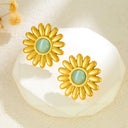 Cross-Border Bestselling Flower Stud Earrings Inlaid with Pink Topaz for Women, Colorful Cat's Eye Stone Chrysanthemum & Daisy Ear Jewelry, Factory Direct Sales