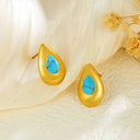 Teardrop Blue Turquoise Stud Earrings for Women, Minimalist Luxury Retro Stylish, Versatile Elegant New Arrival Earrings