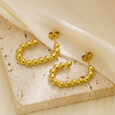 INS Style Niche High-End Gold Plated Irregular Hoops, French Vintage Titanium Steel Gold Striped Horn Earrings for Women