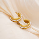 Ins Style Gold Plated Double-Loop C-Shaped Hoops, Retro Stainless Steel & Titanium Steel Pearl Earrings for Women