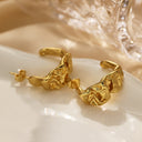 Cross-Border 18K Gold Plated Emerald Zircon Studs, French Retro Unique Titanium Steel & Stainless Steel Earrings for Women