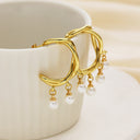 Ins Style Minimalist Stainless Steel Stud Earrings, 18K Gold Plated Bowknot & Heart Pendant Titanium Steel Earrings for Women