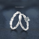 S925 Sterling Silver Twisted Moissanite Couple Rings, Korean-Style Minimalist Adjustable Open Bands for Men & Women