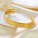 Niche Design Two-Tone Stainless Steel Bracelet - Wholesale Fashion Embossed Hammered & Polished C-Shaped Open Bangle
