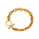 INS Trendy Titanium Steel Couple Bracelet - 18K Gold-Plated Stainless Steel Chain with Flat Bar Clasp & OT Clasp