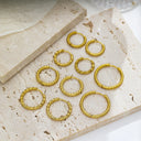 Brand X Retro Gold Titanium Steel Earrings, Embossed Circle Hoops, Minimalist Stylish Fade-Resistant Ear Cuffs for Women