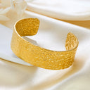 Best-Selling Wide Embossed Bracelets for EU & US Cross-Border - Retro Geometric, Stainless Steel, Unique Hammered, Open Design Jewelry