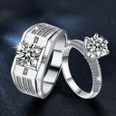 S925 Sterling Silver INS-Style Couple Rings, Moissanite Simulated Diamond Closed Wedding Bands - Wholesale Silver Jewelry