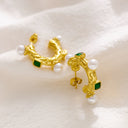 Ins Style Gold Plated Double-Loop C-Shaped Hoops, Retro Stainless Steel & Titanium Steel Pearl Earrings for Women