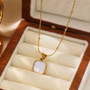 Light Luxury Niche Titanium Steel Necklace - Minimalist Mother-of-Pearl Square Pendant, Cool Elegant Versatile Women's Choker