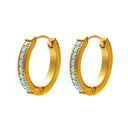 INS Style O-Shaped Titanium Steel Hoops, Plated Minimalist Fashion Earrings, Luxury Single-Row Cubic Zirconia Studs for Women