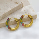 18K Gold Plated Earrings, Square Colorful Cubic Zirconia Inlaid Hoops, Versatile Stainless Steel & Titanium Steel Ear Cuffs