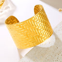 Cross-Border EU & US Bracelets | Large Polished Stainless Steel Open Style & Fade-Resistant Stylish Wide Textured Titanium Steel Bangles