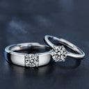S925 Sterling Silver Adjustable Couple Rings Set for Him & Her, Fadeproof High-End Six-Claw Moissanite Rings