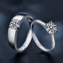 S925 Sterling Silver Adjustable Couple Rings Set for Him & Her, Fadeproof High-End Six-Claw Moissanite Rings