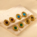 Euro-American Cross-Border Stainless Steel Earrings Set - Sunflower Natural Stone Dangles & Geometric Swirl Square Studs for Women