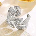 EU & US Cross-Border Best-Selling Wide Leaf Texture Titanium Steel Open Bracelets - Adjustable, European & American Stylish, Fade-Resistant