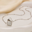 Light Luxury Niche Titanium Steel Necklace - Minimalist Mother-of-Pearl Square Pendant, Cool Elegant Versatile Women's Choker