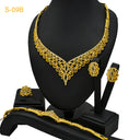 Dubai 24K Gold-Plated Bridal Jewelry Set, 4-Piece Arabic Women's Wedding Necklace, Ring, Earrings and Bracelet, Wholesale