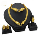 Dubai Middle East 24K Gold Plated Bridal 4-Piece Jewelry Set, Necklace Bracelet Earrings Ring for Bride
