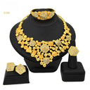Dubai 24K Gold-Plated Bridal Jewelry Set, 4-Piece Arabic Women's Wedding Necklace, Ring, Earrings and Bracelet, Wholesale