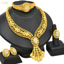 Nigerian & Middle Eastern Bridal Gold-Plated Jewelry Set, Exaggerated Long Floral Necklace with Ring, Bracelet and Earrings, 4-Piece Wholesale