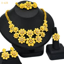 Nigerian & Middle Eastern Bridal Gold-Plated Jewelry Set, Exaggerated Long Floral Necklace with Ring, Bracelet and Earrings, 4-Piece Wholesale