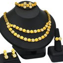 24K Gold Women's Jewelry Set, 4-Piece Bridal Wedding Necklace Earrings Ring Bracelet for Dubai, Saudi Arabia & India, Wholesale