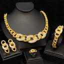 Nigerian & Middle Eastern Bridal Gold-Plated Jewelry Set, Exaggerated Long Floral Necklace with Ring, Bracelet and Earrings, 4-Piece Wholesale
